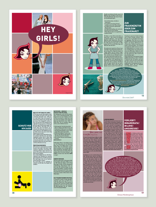 Aufklärungsbroschüre für Mädchen / Gestaltung & Illustrationen / Aidshilfe Schweiz / 2008-2016, diverse Auflagen